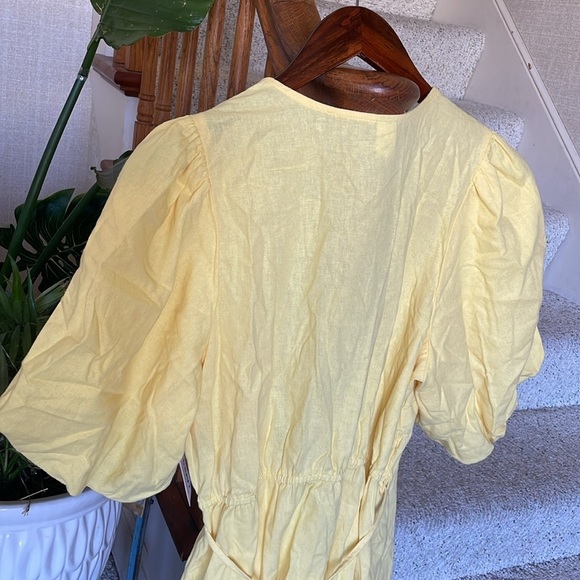 Old Navy Linen Waist Define Puff Sleeve Wrap Dress Morning Sun - Picture 11 of 15